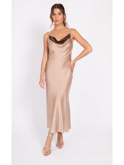 Little Mistress - Champagne Satin Maxi Dress