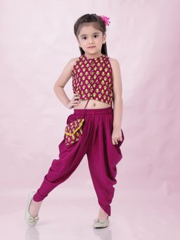 Lil Peacock - Girls Top with Dhoti Magenta (Set of 2)