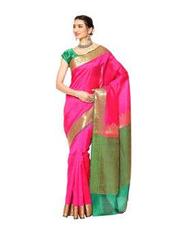 Banarasi Silk Works - Pink Valkalam Katan Silk Anchal Saree with Unstitched Blouse