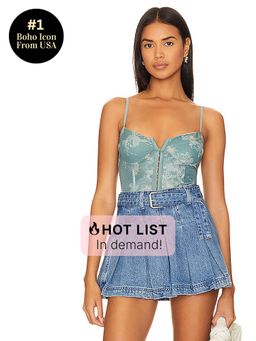 Free People - X Intimately Fp Night Rhythm Corset Bodysuit In Sage Combo