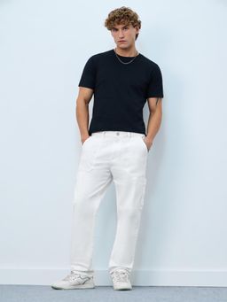 The Souled Store - Men White Cotton Blend Solid Straight Fit Cargo Pocket Jeans