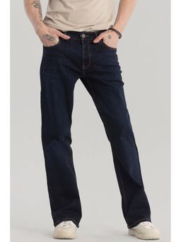 Snitch - Men Navy Blue Cotton Blend Solid Straight Fit Jeans