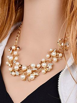 Yellow Chimes - Gold-Plated White and Off White CZ and Pearl-Studded Jewellery Set