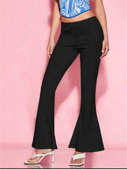 BROADSTAR - Women High-Rise Stretchable Black Colour Flared Fit Bell Bottom Pants