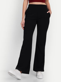 BROADSTAR - Women High-Rise Stretchable Black Colour Bootcut Trousers