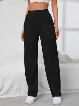 BROADSTAR - Women High-Rise Stretchable Black Colour Straight Fit Korean Trousers