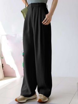 BROADSTAR - Women High-Rise Stretchable Black Colour Straight Fit Trousers