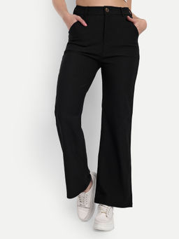 BROADSTAR - Women High-Rise Stretchable Black Colour Straight Fit Corduroy Trousers