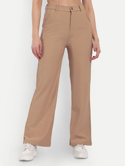 BROADSTAR - Women High-Rise Stretchable Dark Beige Colour Straight Fit Corduroy Trousers