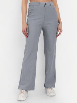 BROADSTAR - Women High-Rise Stretchable Light Grey Colour Straight Fit Corduroy Trousers