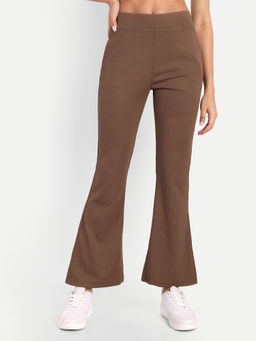 BROADSTAR - Women High-Rise Stretchable Brown Colour Flared Corduroy Trousers