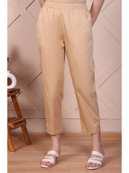 Aurelia - Women's Beige Straight Fit Cotton Blend Slim Trouser