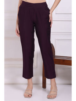 W - Purple Solid Ankle Length Rayon Straight Pants