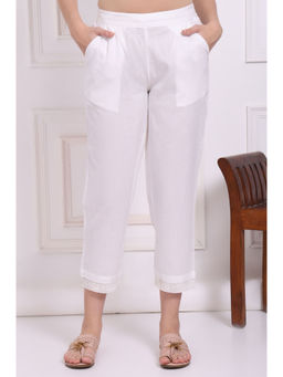 W - Solid Cotton Flax Straight Pants White