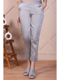 Aurelia - Women's Grey Yarn-Dyed Solid Straight Fit Trousers