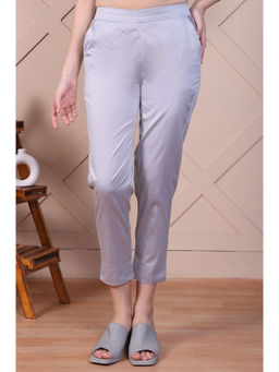 Aurelia - Women's Silver Yarn-Dyed Solid Straight Fit Trousers