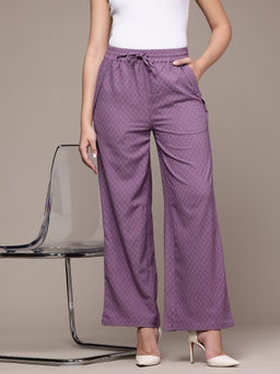 Freehand - Women Regular Fit Textured High-Rise Trousers Purple