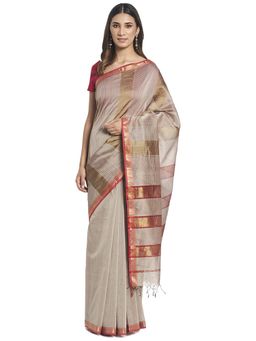 Fabindia - Beige Maheshwari Cotton Silk Sari