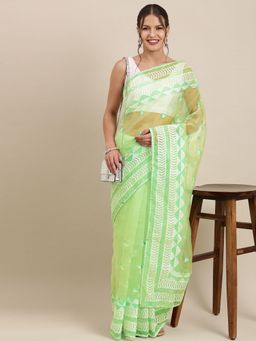 Vastranand - Green Ethnic Motif Embroidered Organza Saree with Unstitched Blouse