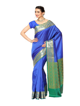 Banarasi Silk Works - Royal Blue Valkalam Katan Silk Anchal Saree with Unstitched Blouse