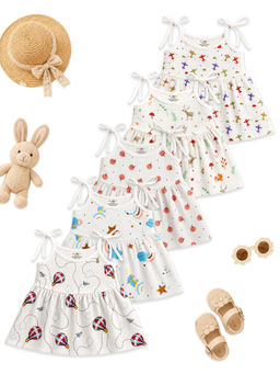 Kuchipoo - White Baby Cotton Girls Muslin Cotton Frock (Pack Of 5)