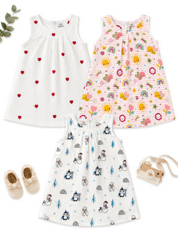 Kuchipoo - White Baby Girls Cotton Frock (Pack Of 3)
