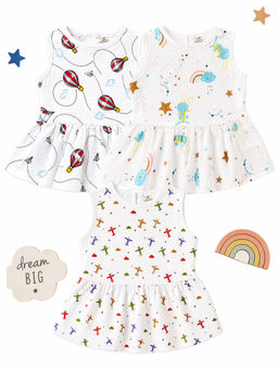 Kuchipoo - White Baby Cotton Girls Muslin Cotton Frock (Pack Of 3)