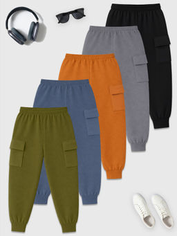 Kuchipoo - Multi-Colour Boys Cargo Joggers (Pack Of 5)