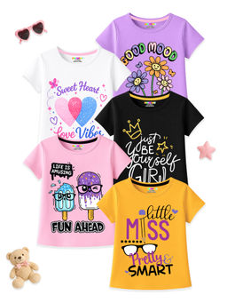 Kuchipoo - Multi-Colour Girls Regular Fit Cotton T-Shirt (Pack Of 5)