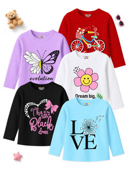 Kuchipoo - Multi-Colour Girls Regular Fit Cotton T-Shirt (Pack Of 5)