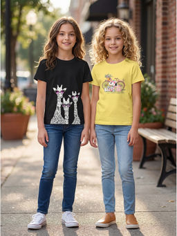 HELLCAT - Multi-Colour Girls Graphic Printed Cotton Blend T-Shirt (Pack Of 2)