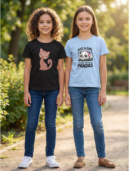 HELLCAT - Multi-Colour Girls Graphic Printed Cotton Blend T-Shirt (Pack Of 2)