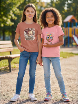 HELLCAT - Multi-Colour Girls Graphic Printed Cotton Blend T-Shirt (Pack Of 2)