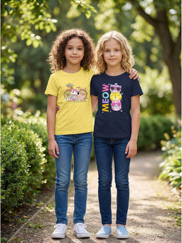 HELLCAT - Multi-Colour Girls Graphic Printed Cotton Blend T-Shirt (Pack Of 2)