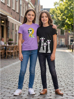 HELLCAT - Multi-Colour Girls Graphic Printed Cotton Blend T-Shirt (Pack Of 2)