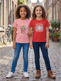HELLCAT - Multi-Colour Girls Graphic Printed Cotton Blend T-Shirt (Pack Of 2)