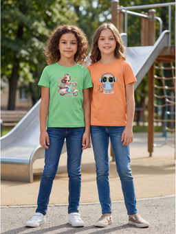 HELLCAT - Multi-Colour Girls Graphic Printed Cotton Blend T-Shirt (Pack Of 2)