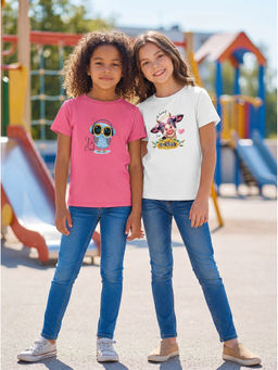 HELLCAT - Multi-Colour Girls Graphic Printed Cotton Blend T-Shirt (Pack Of 2)