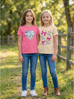 HELLCAT - Multi-Colour Girls Graphic Printed Cotton Blend T-Shirt (Pack Of 2)