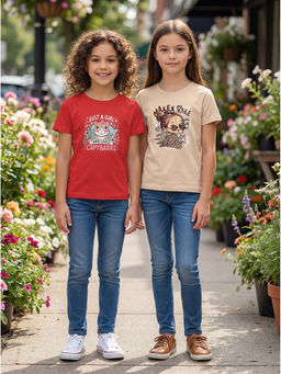 HELLCAT - Multi-Colour Girls Graphic Printed Cotton Blend T-Shirt (Pack Of 2)