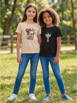 HELLCAT - Multi-Colour Girls Graphic Printed Cotton Blend T-Shirt (Pack Of 2)