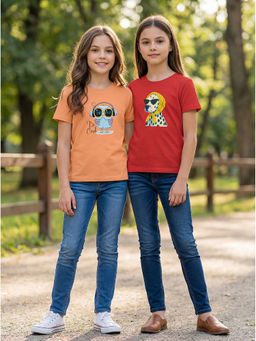 HELLCAT - Multi-Colour Girls Graphic Printed Cotton Blend T-Shirt (Pack Of 2)