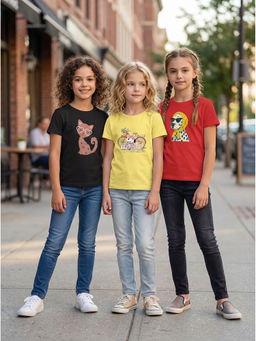 HELLCAT - Multi-Colour Girls Graphic Printed Cotton Blend T-Shirt (Pack Of 3)