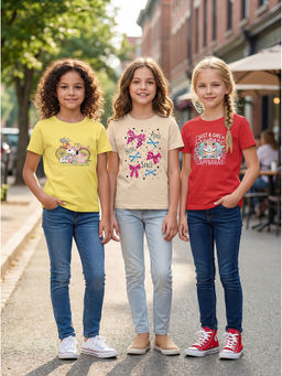 HELLCAT - Multi-Colour Girls Graphic Printed Cotton Blend T-Shirt (Pack Of 3)