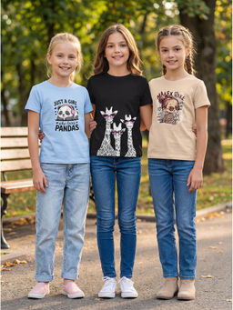 HELLCAT - Multi-Colour Girls Graphic Printed Cotton Blend T-Shirt (Pack Of 3)