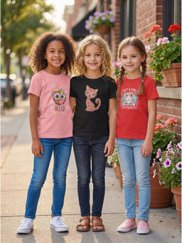 HELLCAT - Multi-Colour Girls Graphic Printed Cotton Blend T-Shirt (Pack Of 3)