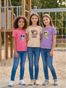 HELLCAT - Multi-Colour Girls Graphic Printed Cotton Blend T-Shirt (Pack Of 3)