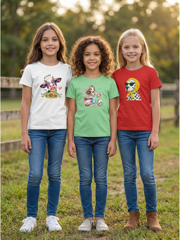 HELLCAT - Multi-Colour Girls Graphic Printed Cotton Blend T-Shirt (Pack Of 3)