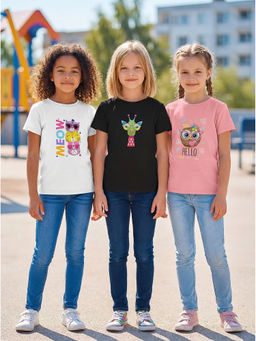 HELLCAT - Multi-Colour Girls Graphic Printed Cotton Blend T-Shirt (Pack Of 3)