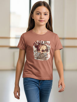 HELLCAT - Brown Girls Graphic Printed Cotton Blend T-Shirt